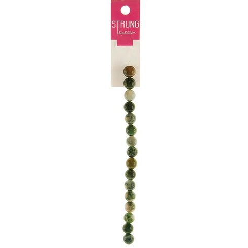 10mm Green - White Colours Round Stone Strung Beads
